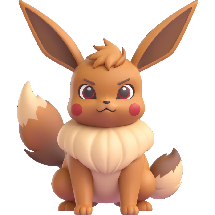 Eevee with a grumpy expression and an intimidating stance, microsoft style 3d fluent emoji emoji
