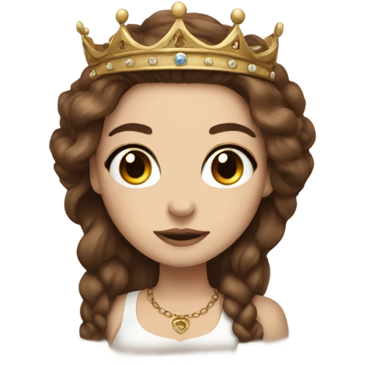 Beautiful girl with white skin, wearing a crown long brown hair and tattoos emoji