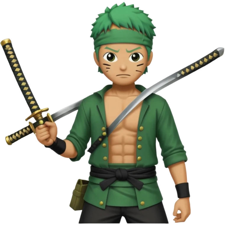 zoro in a battle field with 3 styles sword emoji