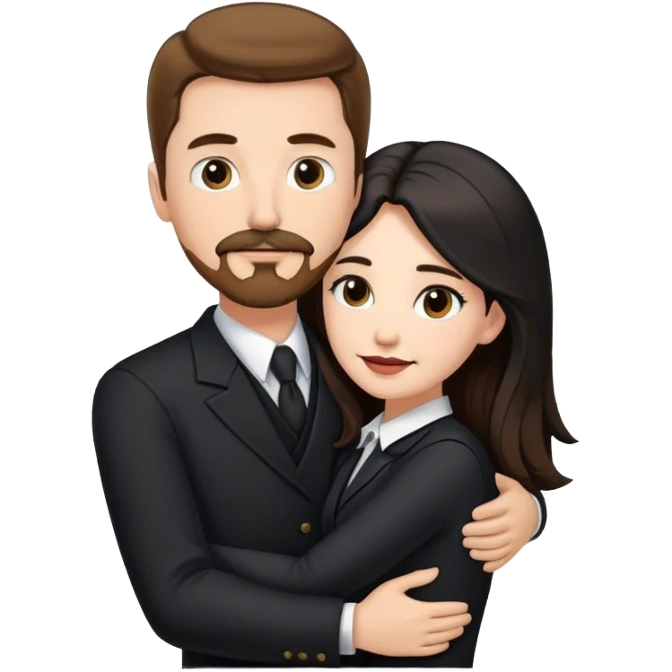 tall white man with brown hair goatee mustache hugging a pale woman with long black hair, wearing formal clothing emoji