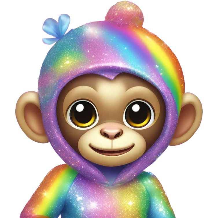 Lisa frank sparkly rainbow baby monkey with heart emoji