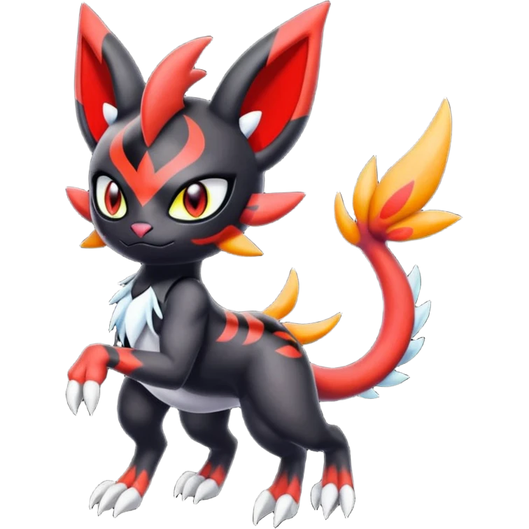 Colorful Meloetta-Litten-Guilmon-Darkrai-Pokémon-Fakémon-fusion-hybrid-creature emoji
