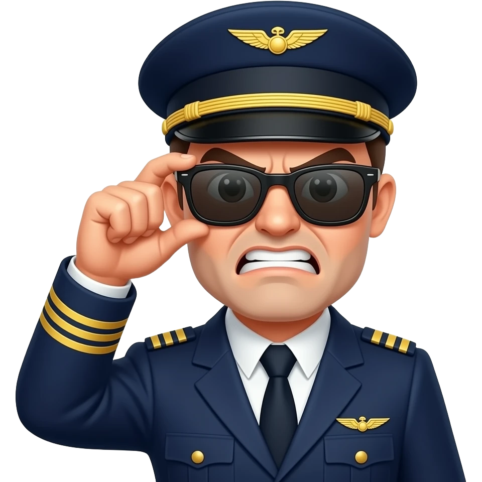 Angry airline pilot taking of sunglasses emoji