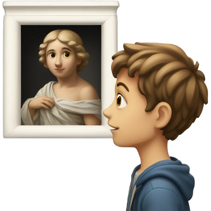 European boy looking at artwork emoji