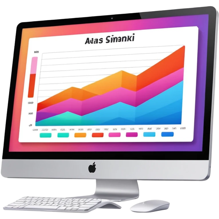 iMac computer with bar charts and beauty products inside the screen emoji