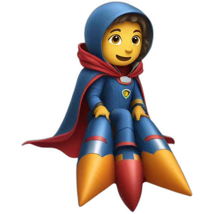 person sitting on a rocket dressed with a cape emoji