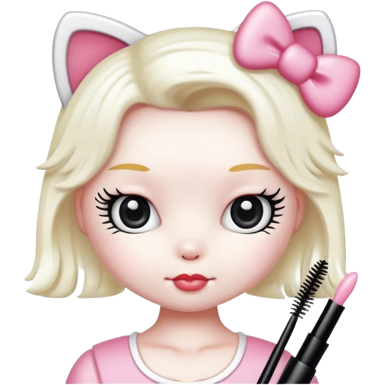  hello Kitty SANRIO holding an eyelash mascara spoolie emoji