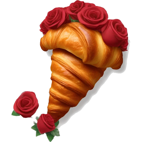 Chocolate croissant inside a bouquet of roses emoji