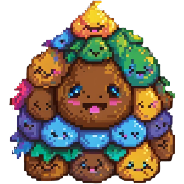 Pile of poo emoji with rainbow gradient colors, cute smiling face emoji