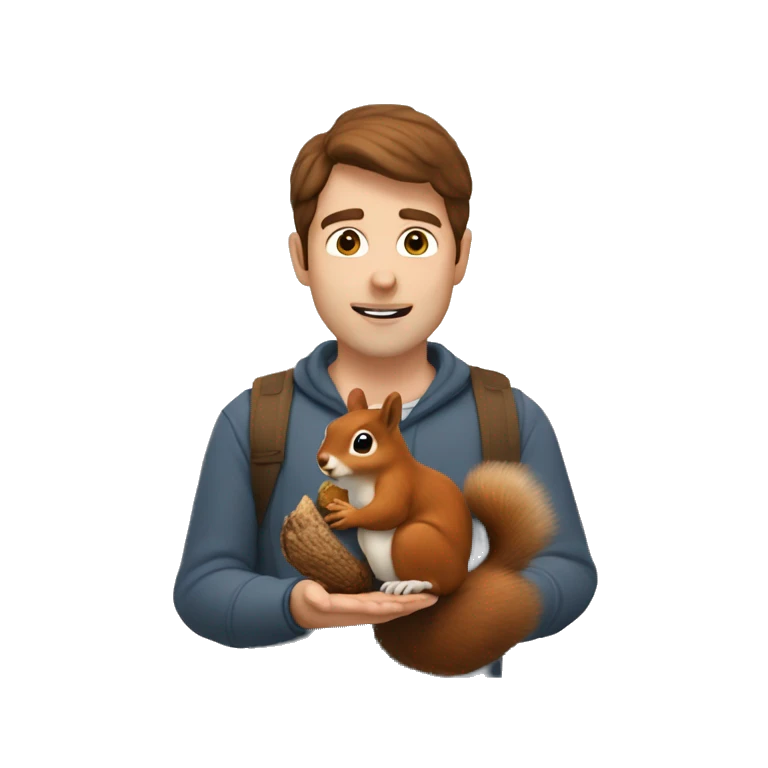 A Man with Brown hair and fair skin feeds a squirrel emoji