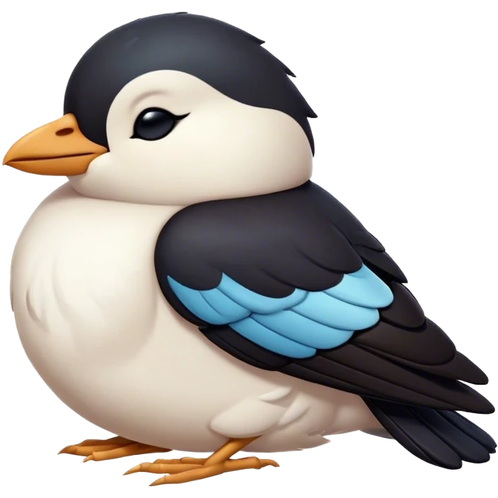 Meme-Worthy Cute Sleeping Magpie Portrait Emoji, Head resting peacefully with a contented smile, showcasing a sleek, elegant form with eyes gently closed in serene slumber and glossy, contrasting plumage, Simplified yet adorably endearing features, highly detailed, glowing with a soft, drowsy urban light, high shine, relaxed and utterly lovable, stylized with an air of playful laziness, soft glowing outline, capturing the essence of a sleeping magpie that feels destined to become the next viral icon of adorable rest! emoji
