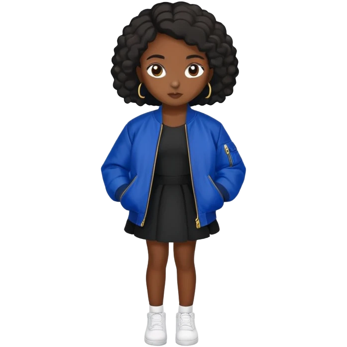 Black girls in black dress and royal blue bomber jacket￼ emoji