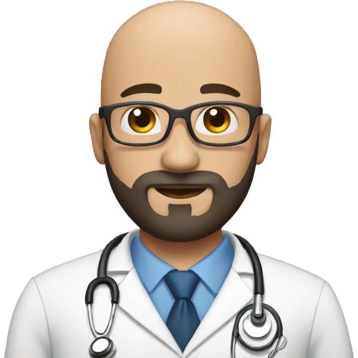 Bald male doctor with black beard and a crown emoji