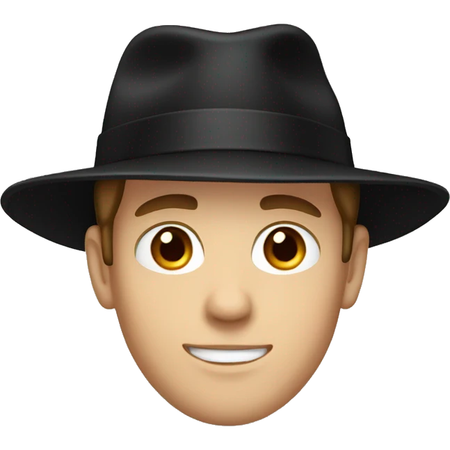 white young man with brown hair and black hat emoji