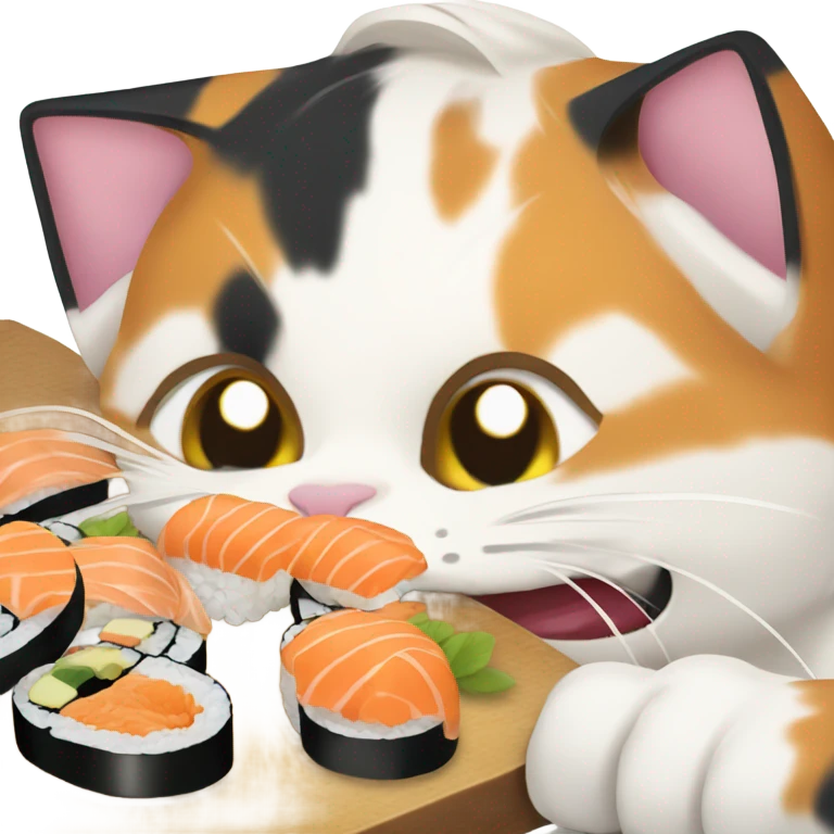 Calico cat eating sushi emoji
