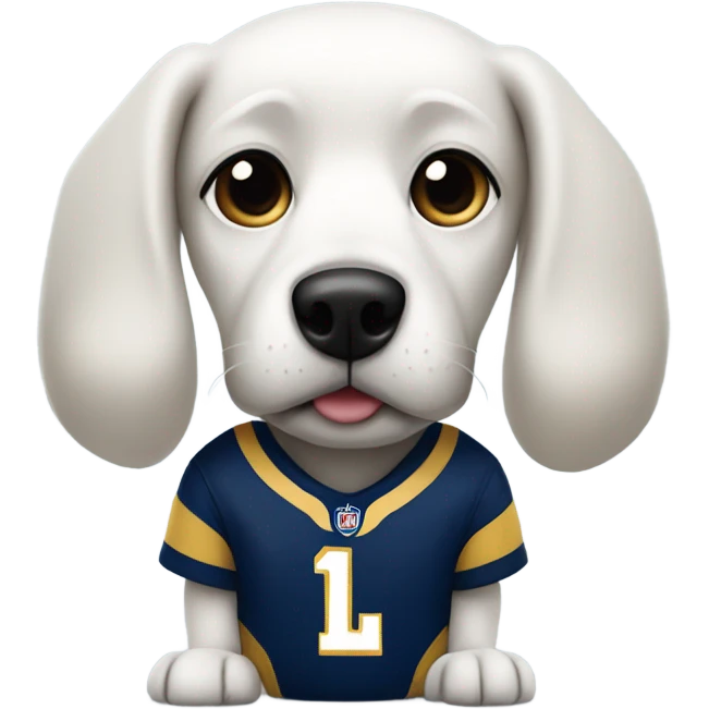 White dog wearing LA rams uniform emoji