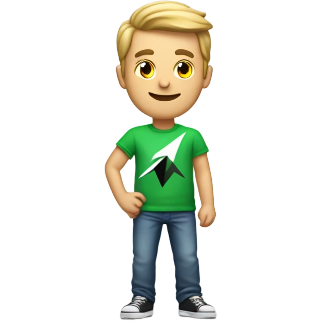 A guy wearing a t-shirt that says "the bomb" with an arrow pointing up emoji