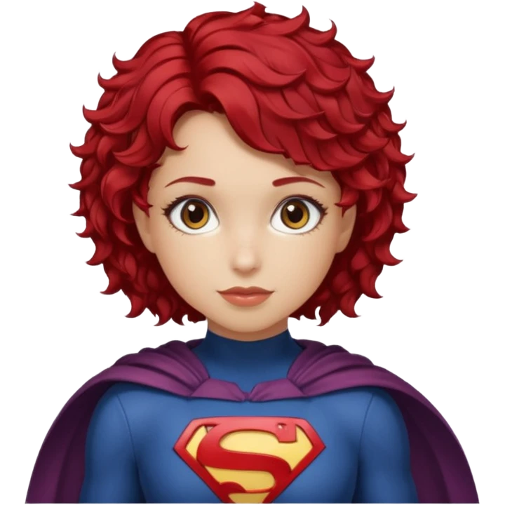 girl with short curly cherry red hair. Brown eyes. Superhero emoji