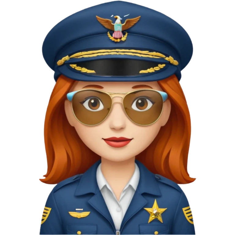 pilote d'avion femme rousse avec sunglasses et chapeau de pilote emoji