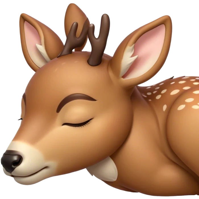 Meme-Worthy Cute Sleeping Deer Portrait Emoji, Head resting peacefully with a contented smile, showcasing a delicate, slender build and a luxuriously soft coat, eyes shut in a serene, restful nap, Simplified yet hilariously adorable features, highly detailed, glowing with a soft, drowsy light, high shine, relaxed and utterly lovable, stylized with an air of playful laziness, bright and heartwarming, soft glowing outline, capturing the essence of a comically sleepy deer, so meme-worthy it feels like it could instantly become the next viral sensation of adorable woodland slumber! emoji