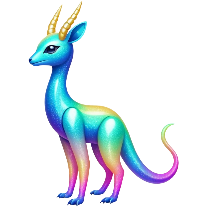 Shiny Exotic Futuristic Colorful Neon-colored Glittery Ethereal Sparkly Amaura-Aurorus-Fakémon-hybrid-creature (full body)  emoji