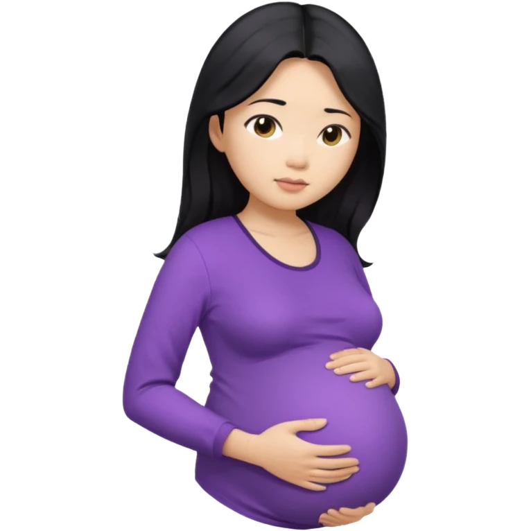 Asian, pregnant woman, purple shirt, long hair, head and eck and abdomen only emoji