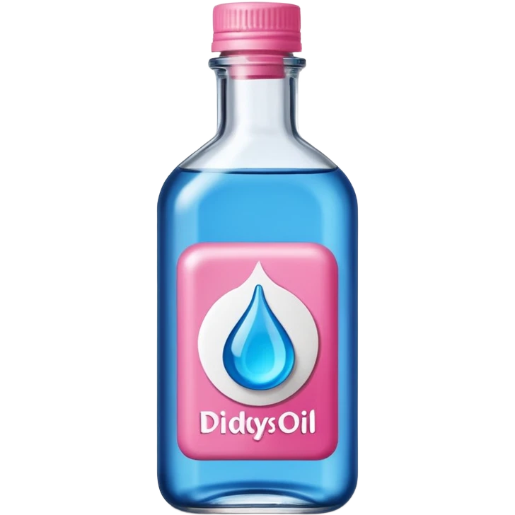 bottle of oil blue top pink outside with logo that says Diddys Oil emoji