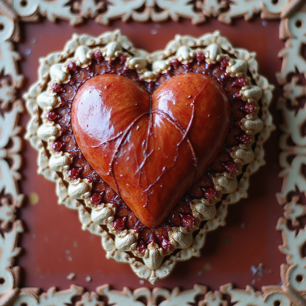 photorealistic high detail heart with lace border emoji