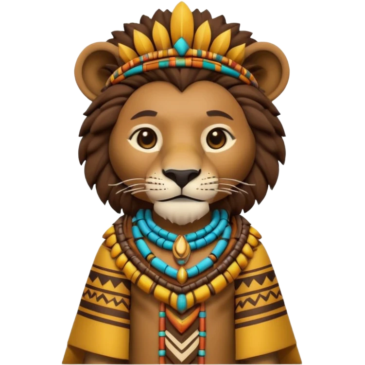a-3d-cartoon-african-lion-from-the-1800s-wearing-traditional-african-tribal-clothing,-calm-expression,-natural-background,-memoji-style-realism. emoji