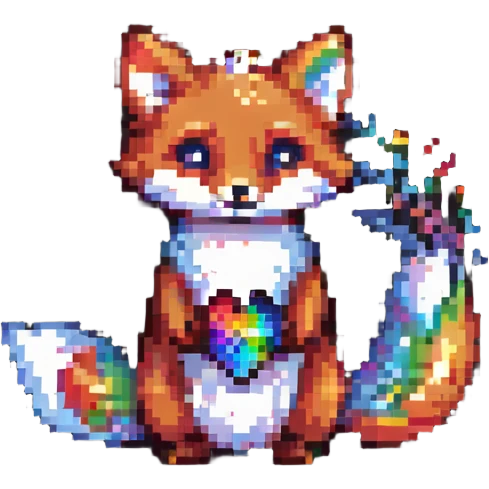 cute fox with a rainbow emoji