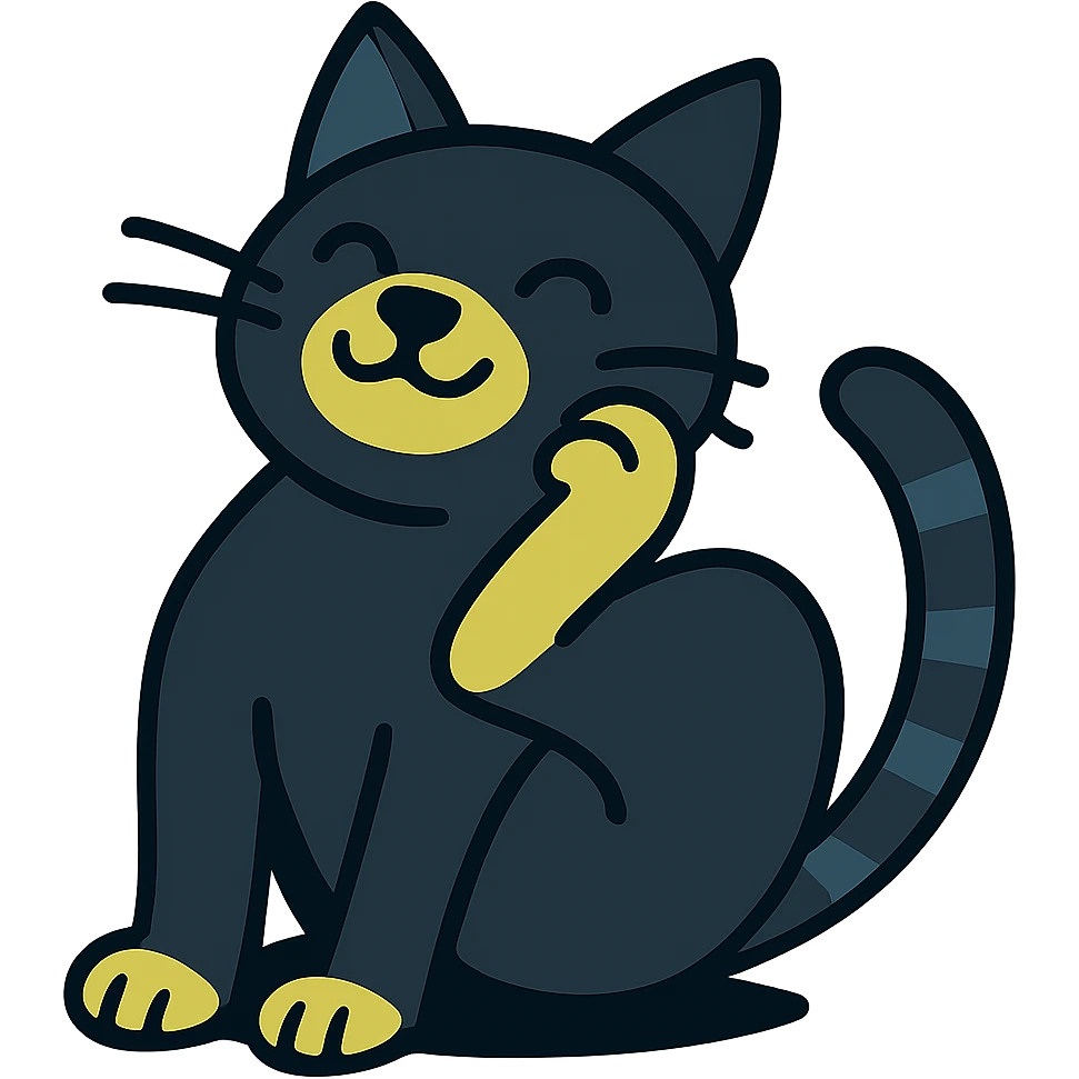 Edit the image of a black cat scratching its neck in the same pose, in vibrant cartoon style with transparent background. emoji
