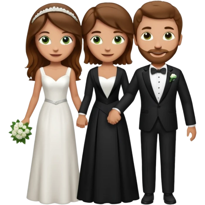 wedding couple woman with long straight brown hair and green eyes man with short light brown curly hair and facial hair with blue eyes emoji