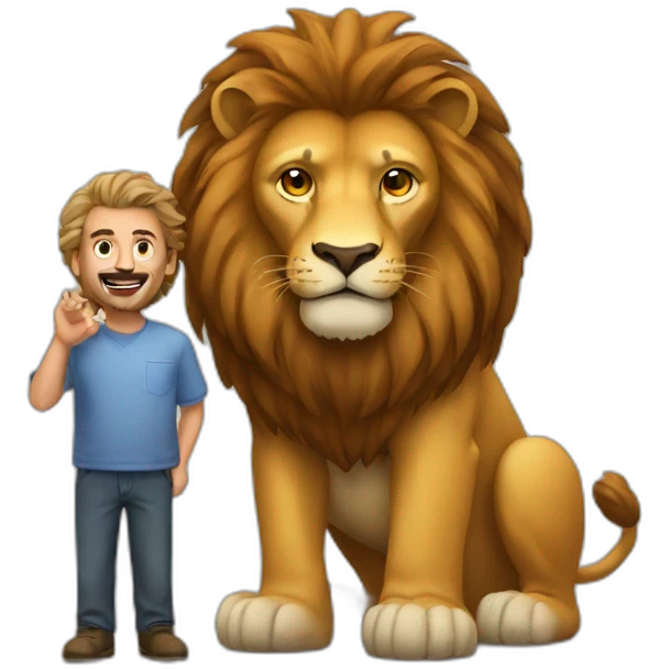 man with big lion emoji