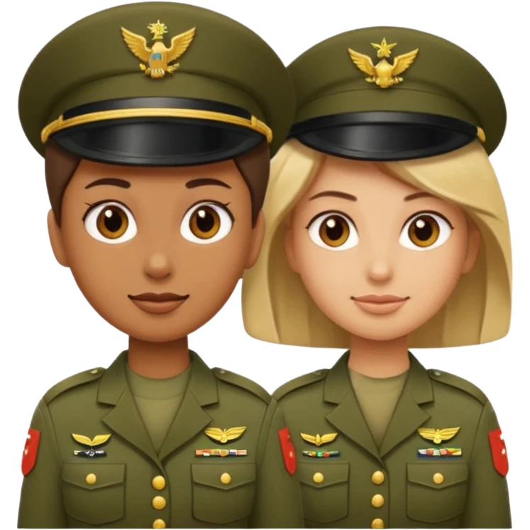 one emoji (female) wearing Army combat uniform and a second emoji (male) wearing the army green service uniform emoji