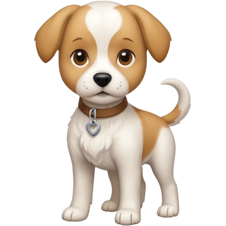 a full body white beagle x maltese x chi dog the size of a kelpie with light brown ears and a light brown patch on one eye emoji