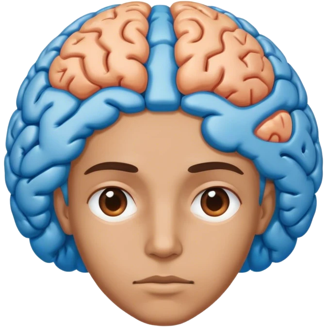 An adult person face emoji with blue brain instead of hair emoji
