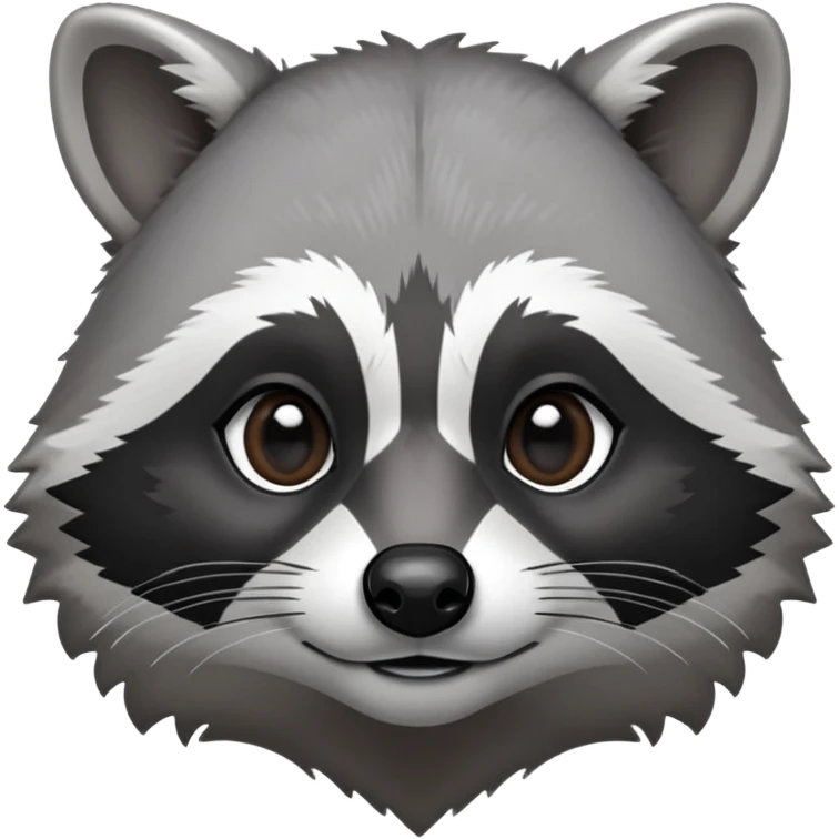 Cinematic-Noble-Raccoon-Portrait-Emoji – Poised and confident, with a sturdy build and a beautifully textured fur of silver-grey accented by dark black facial markings, deep-set, big black eyes, simplified yet sharp and sophisticated zoom out to show shoulders emoji