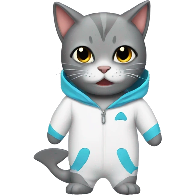 Cat with a shark onesie emoji