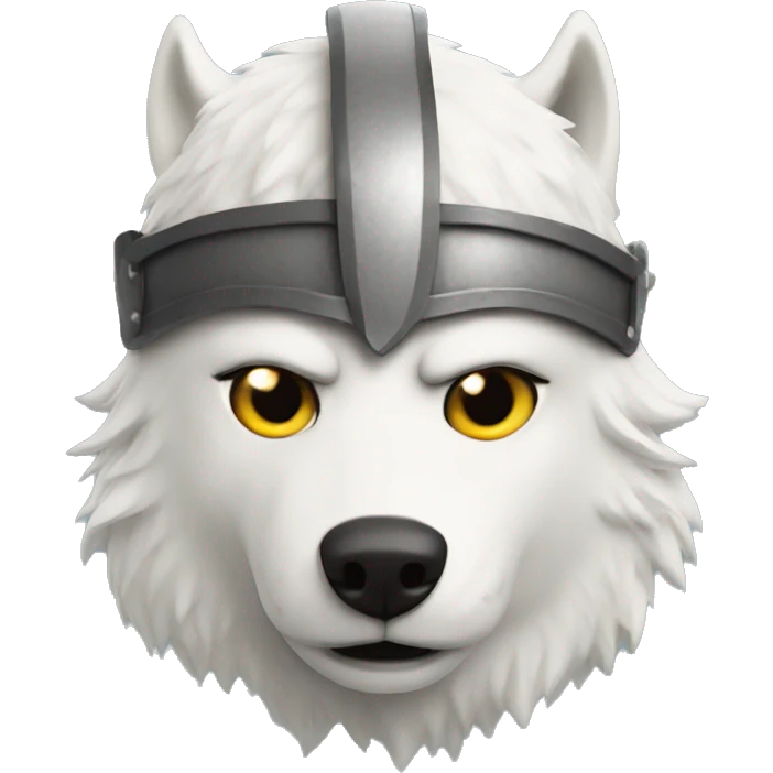 White wolf wearing a viking helmet emoji