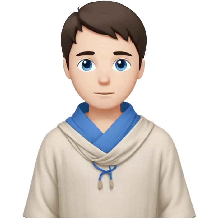 medieval spring outfit worn by a DnD themed fantasy male character. simple linen tunic with a drawstring neckline, paired with a lightweight wool shoulder wrap for mild breezes. clothes only above the waist. The clothes full waist. The character's haven't arms. character is white-skinned, dark brown hair, blue eyes, medium-length straight hair. emoji