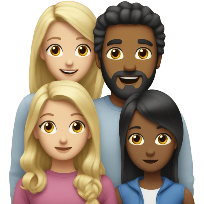 man with black hair and beard with three young blonde daughters  emoji