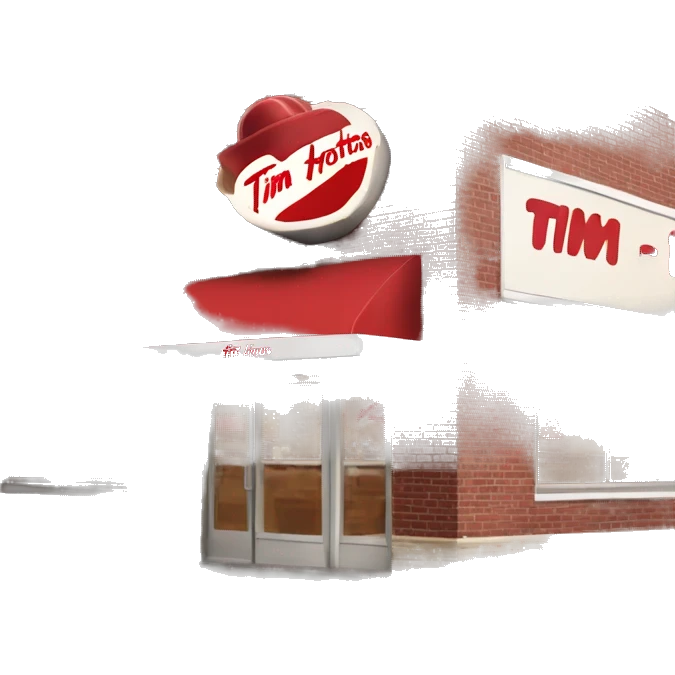 “Tim Hortons store with a red and white color scheme, featuring the classic Tim Hortons logo, a warm and welcoming design that represents a popular coffee and donut shop.” emoji