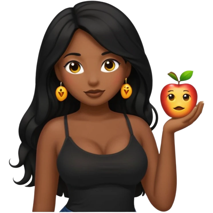 apple-style emoji of a curvy, beautiful dusky girl with long black hair and a black cami top emoji