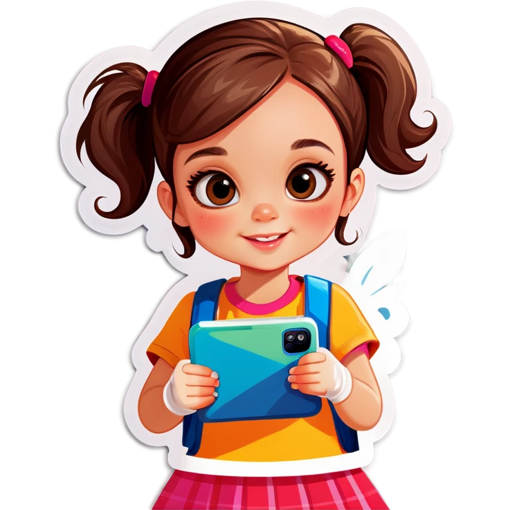 A little girl holding her phone of a picture  emoji