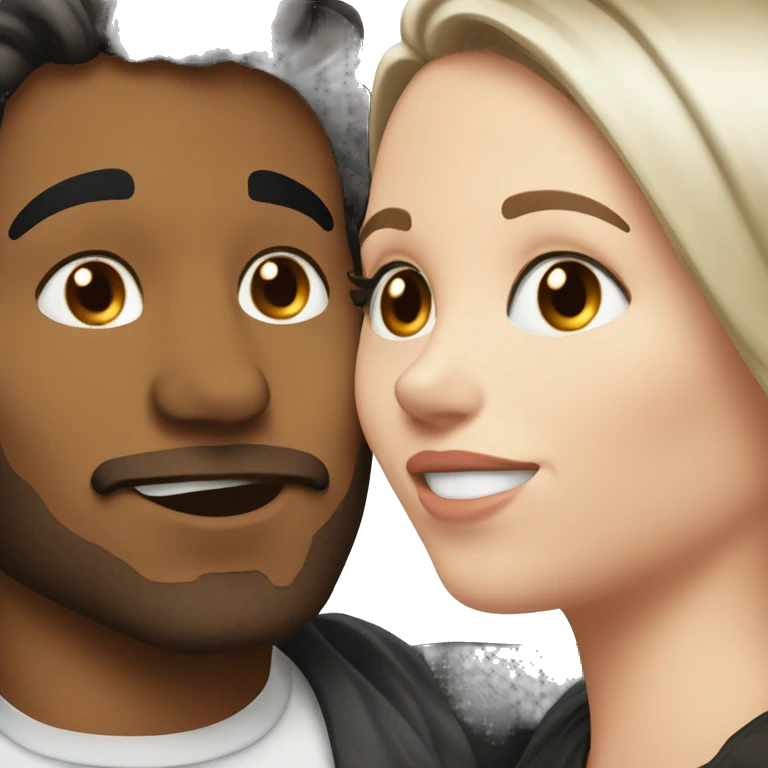 kiss-kiss white men with brown hair and white woman with black hair emoji