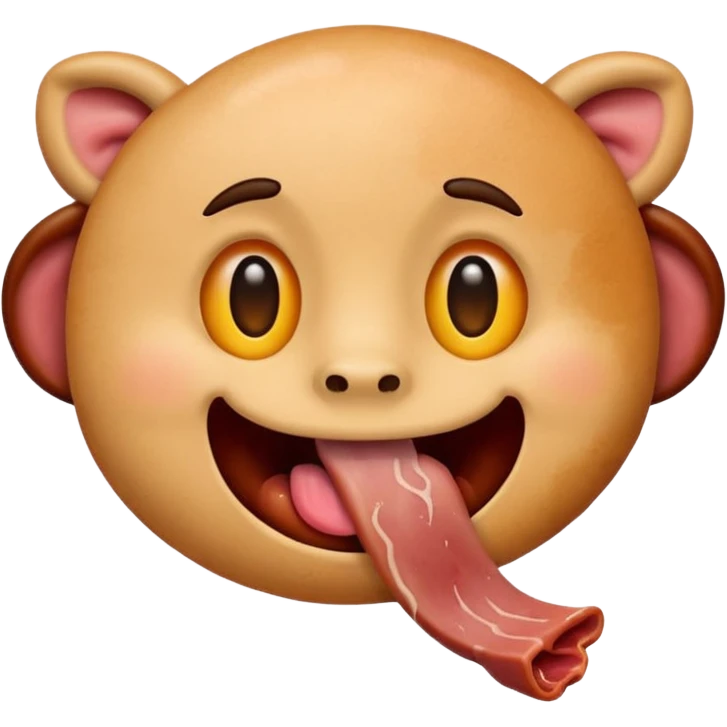 Emoji with meat instead of eyes and tongue sticking out emoji