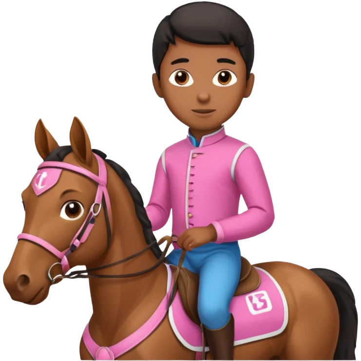 black boy riding horse wearing racing cloth pink emoji