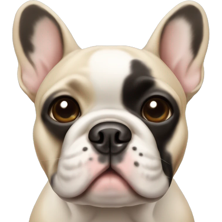 beige french bulldog with white center face and a black skin spot on the nose emoji