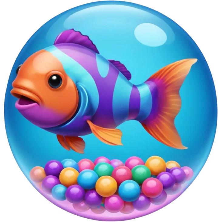 cyan blue, purple and pink coloured gradient gooball, with a rainbow-coloured gradient clownfish in the center inside emoji