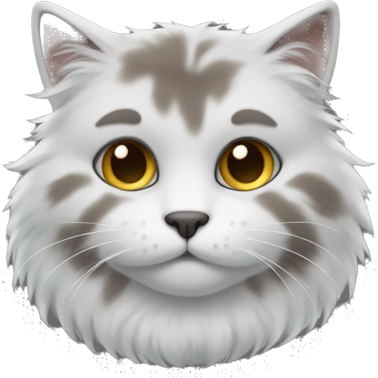 A fluffy cat with gray-white fur and brown eyes emoji
